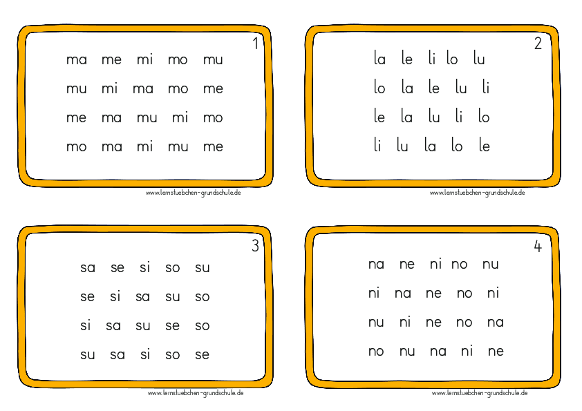 Minikartei zum Silbenlesen - l, m, n, s (1)